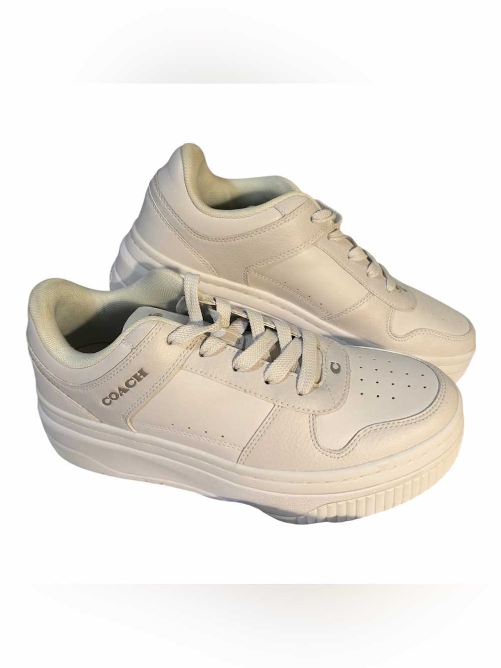 COACH Women's Optic White Leather Platform Sneakers Size 7 - NIB **
